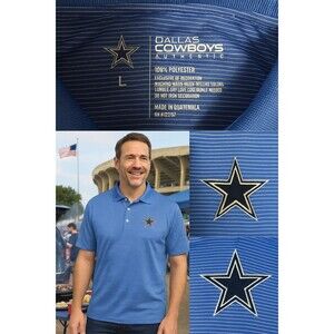 Dallas Cowboys Authentic Men’s Polo Shirt L Blue Pinstripe Embroidered Star NFL